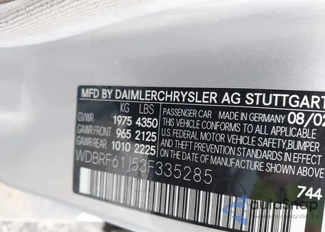 2003 Mercedes-Benz C 240 from USA, damaged, VIN WDBRF61J53F335285